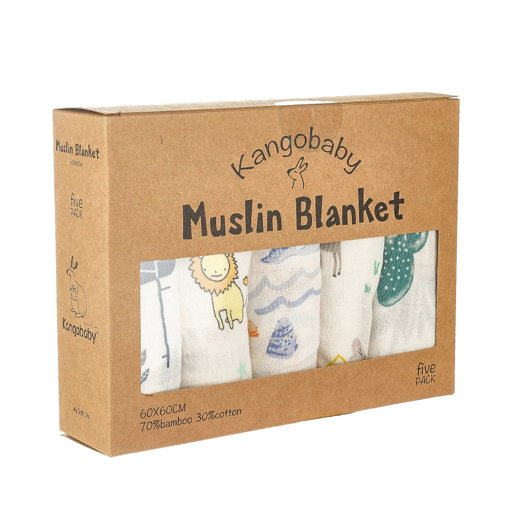 Kangobaby -My Soft Life- 5pieces Set Bamboo Cotton Swaddle Blanket Baby Bandana Bib Set
