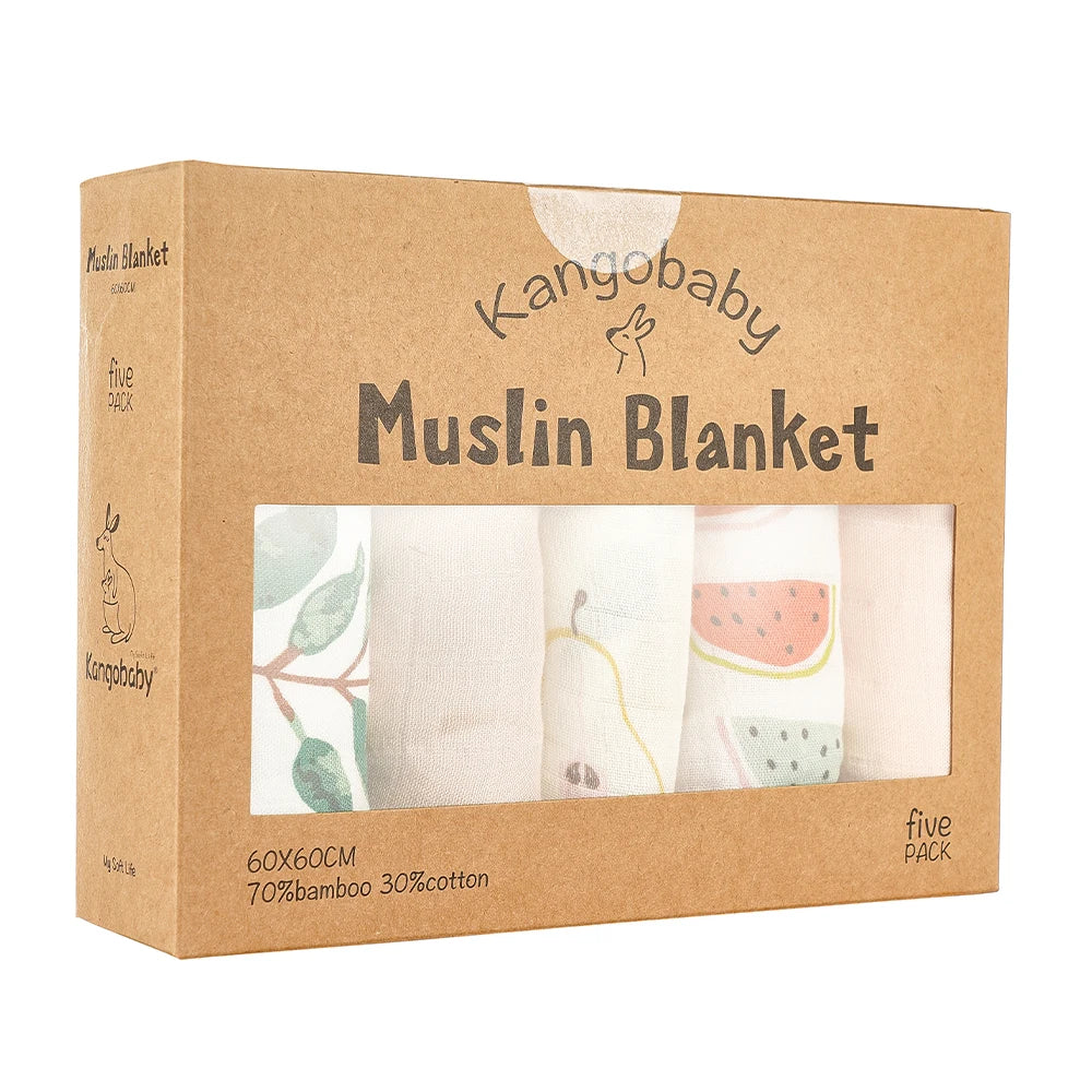 Kangobaby -My Soft Life- 5pieces Set Bamboo Cotton Swaddle Blanket Baby Bandana Bib Set