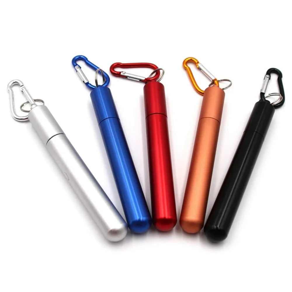 Portable Reusable Telescopic Stainless Steel Metal Straw With Cleaning Brush and Travel Case