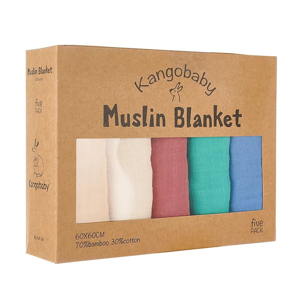 Kangobaby -My Soft Life- 5pieces Set Bamboo Cotton Swaddle Blanket Baby Bandana Bib Set