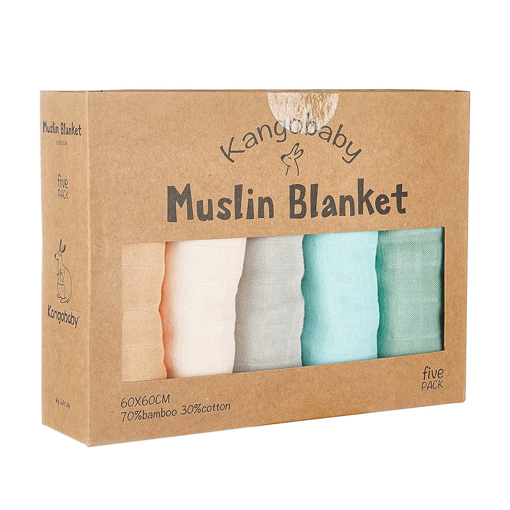Kangobaby -My Soft Life- 5pieces Set Bamboo Cotton Swaddle Blanket Baby Bandana Bib Set