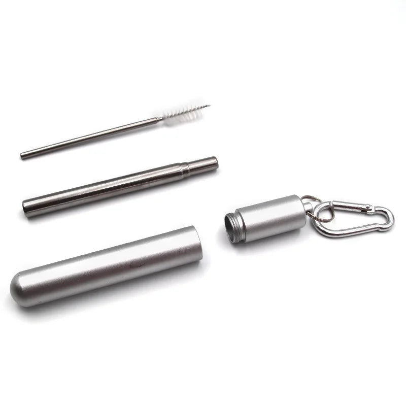 Portable Reusable Telescopic Stainless Steel Metal Straw With Cleaning Brush and Travel Case
