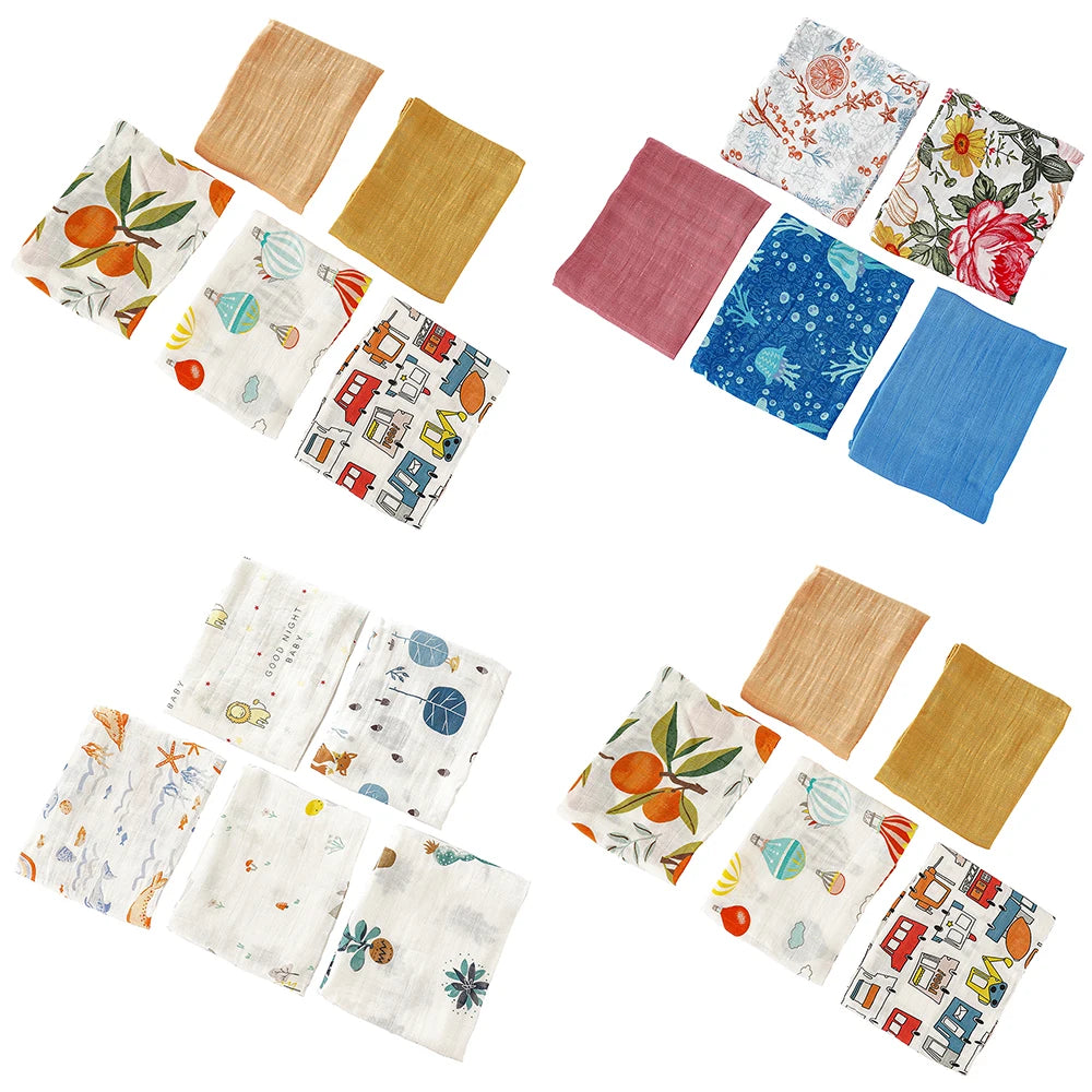 Kangobaby -My Soft Life- 5pieces Set Bamboo Cotton Swaddle Blanket Baby Bandana Bib Set