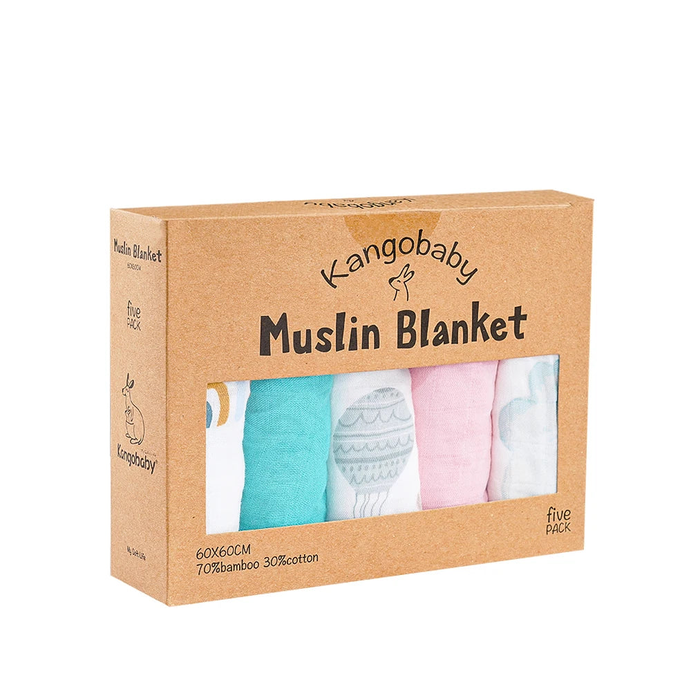 Kangobaby -My Soft Life- 5pieces Set Bamboo Cotton Swaddle Blanket Baby Bandana Bib Set