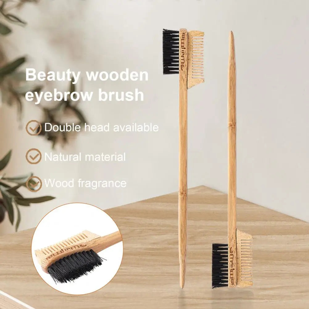 Dual Edge Beauty Brush Bamboo- Wooden Lash & Brow Brush- Makeup Tools