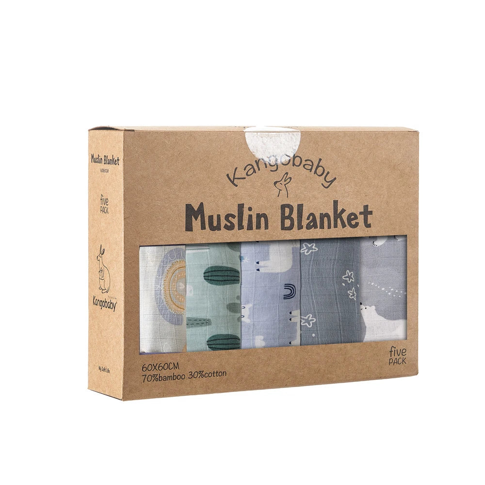 Kangobaby -My Soft Life- 5pieces Set Bamboo Cotton Swaddle Blanket Baby Bandana Bib Set
