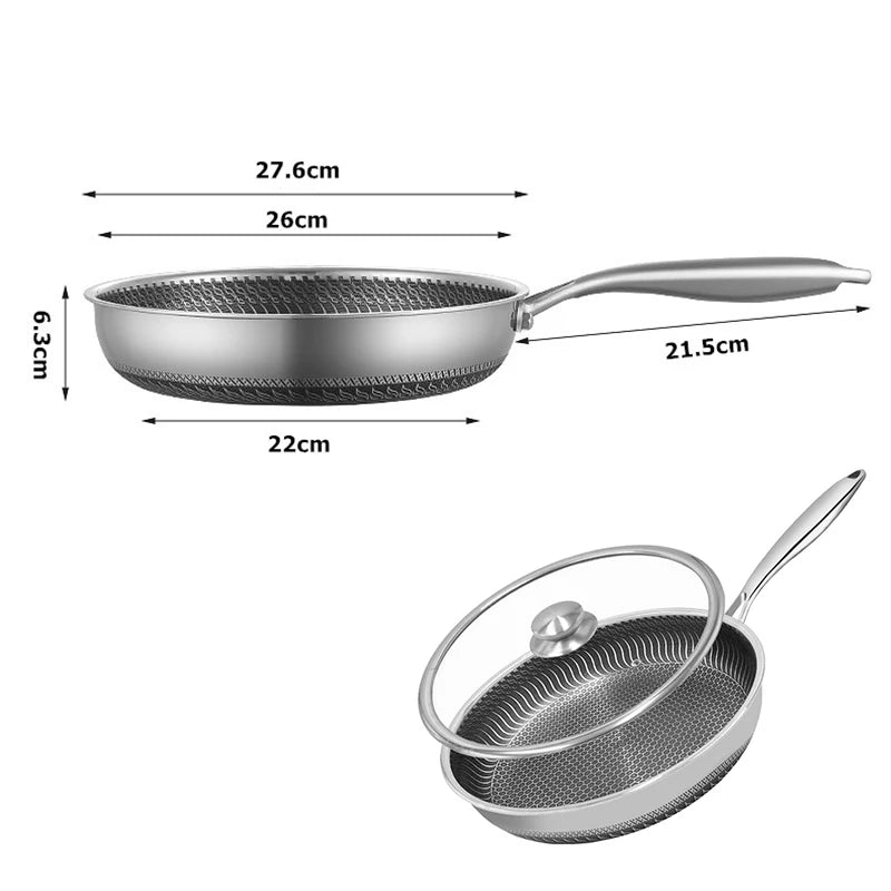 Stainless Steel Frying Pan Nonstick Honeycomb Fry Pan With Lid Induction Ceramic Electric Gas Cooktops Compatible