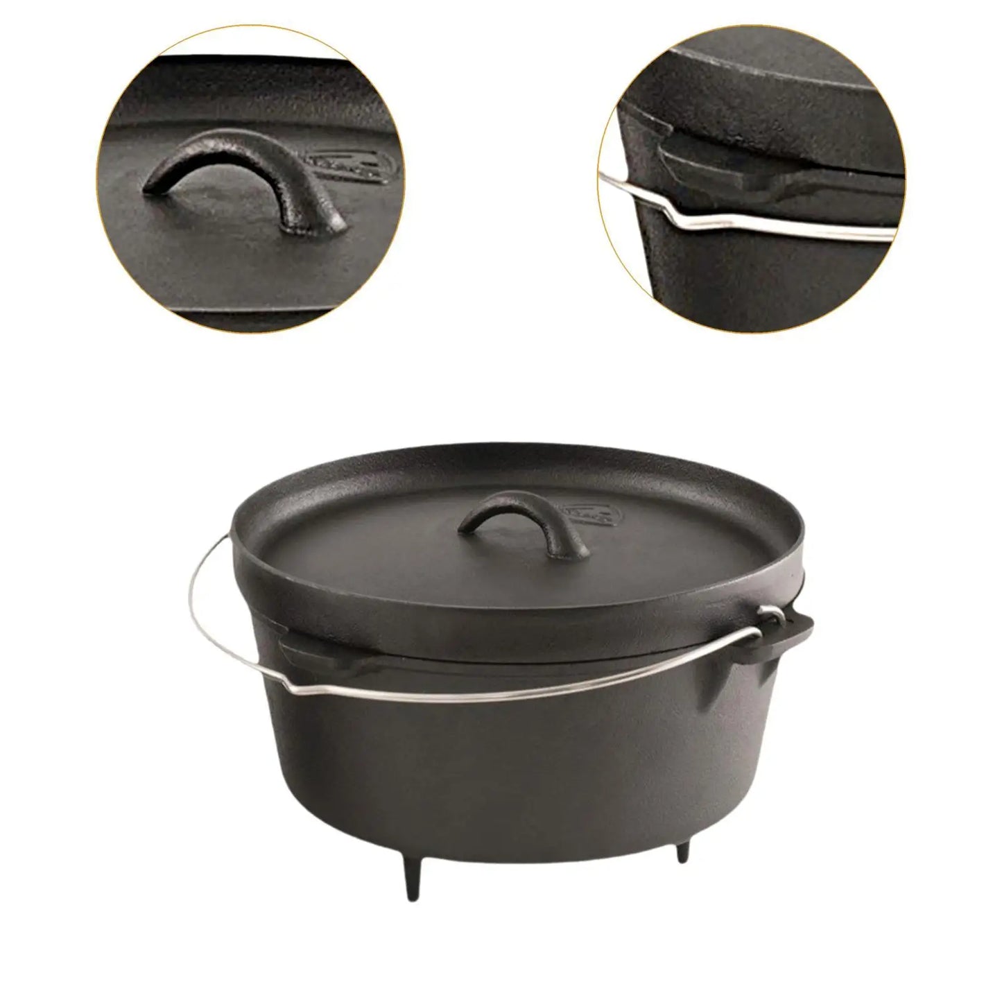 Camp Dutch Oven Cast Iron Pre Seasoned with Lid Deep Pot for Campfire