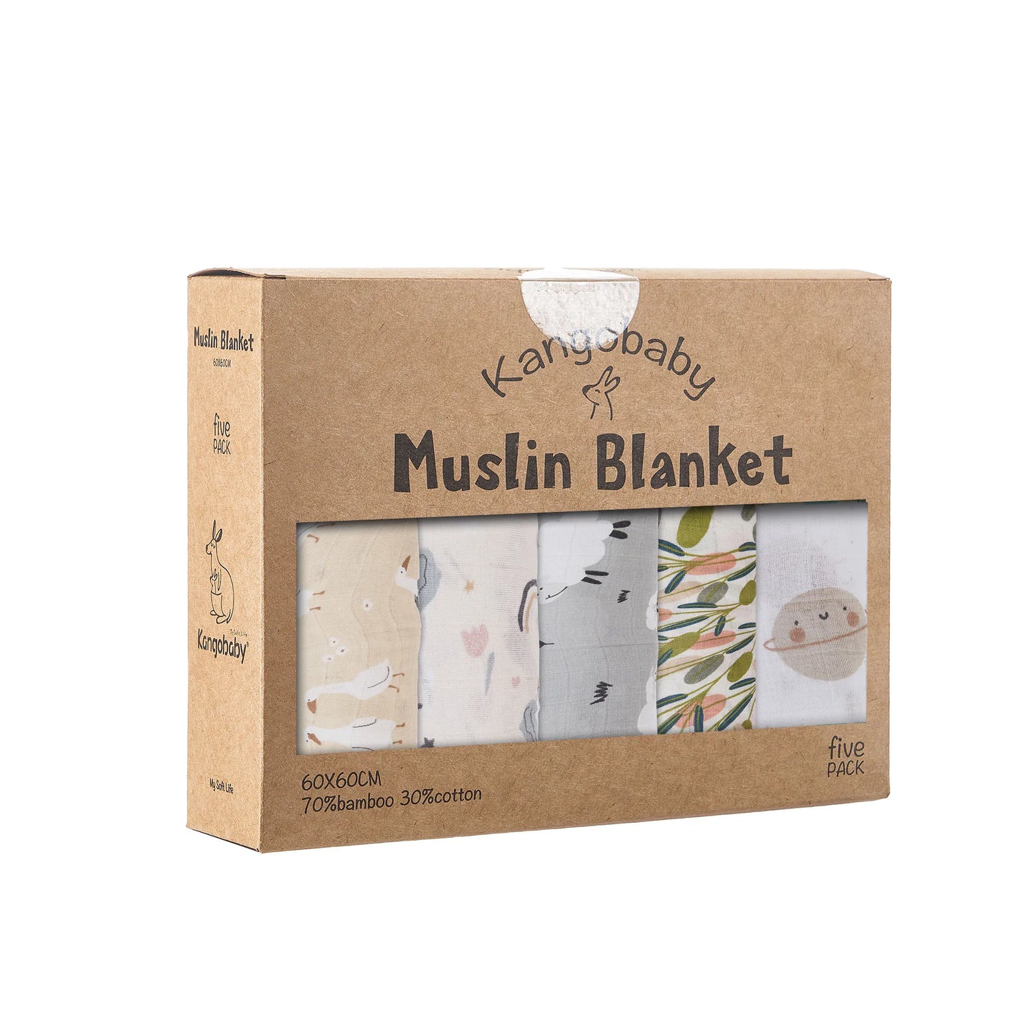 Kangobaby -My Soft Life- 5pieces Set Bamboo Cotton Swaddle Blanket Baby Bandana Bib Set