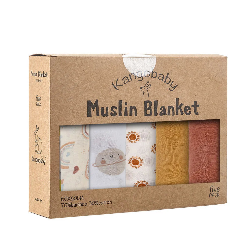 Kangobaby -My Soft Life- 5pieces Set Bamboo Cotton Swaddle Blanket Baby Bandana Bib Set