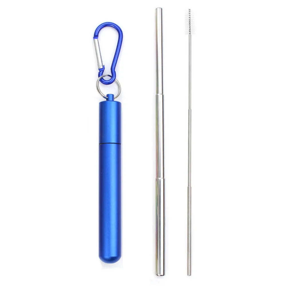 Portable Reusable Telescopic Stainless Steel Metal Straw With Cleaning Brush and Travel Case