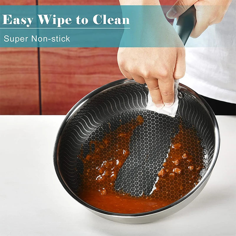 Stainless Steel Frying Pan Nonstick Honeycomb Fry Pan With Lid Induction Ceramic Electric Gas Cooktops Compatible