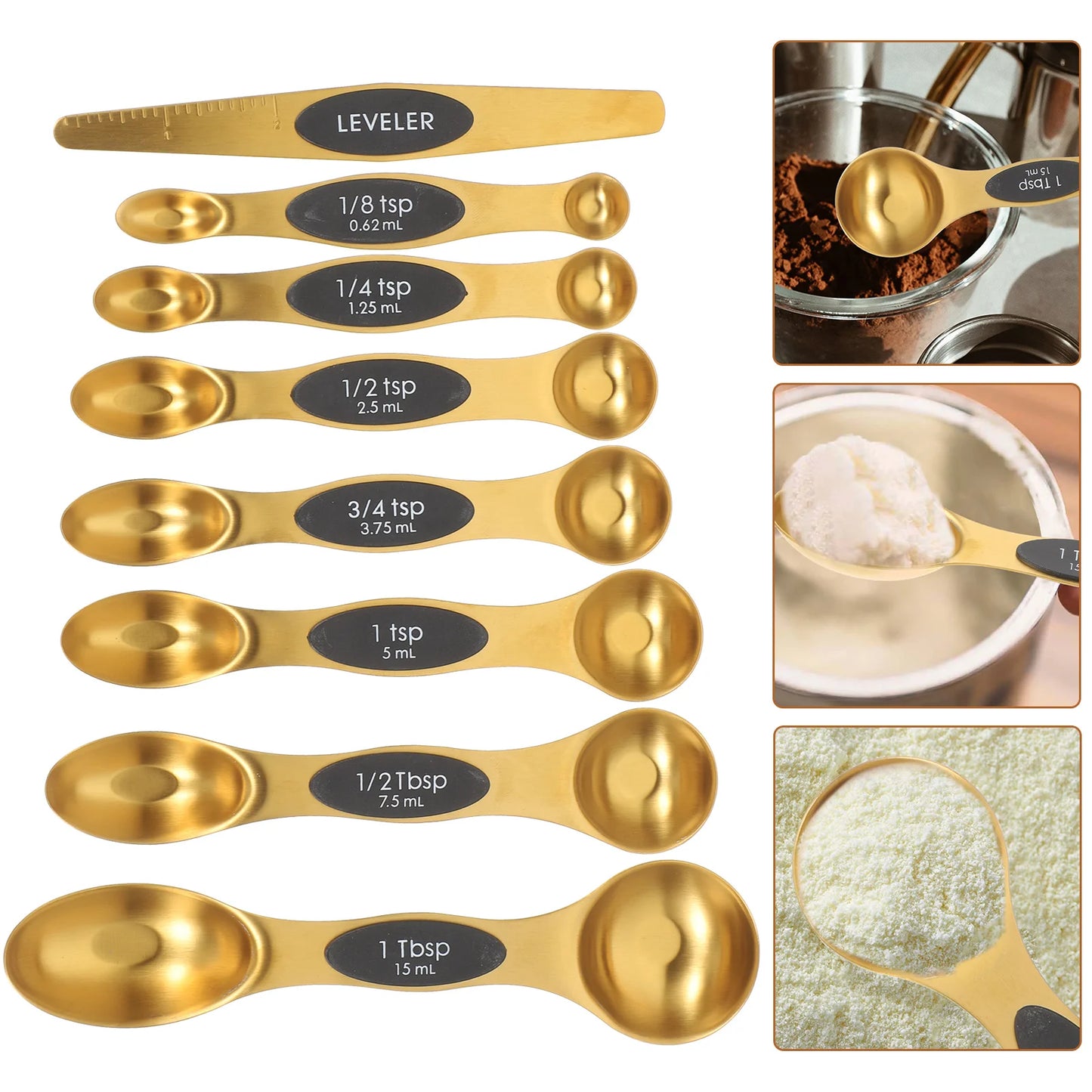 Luxe Gold Measuring Spoon Set with Level- Stainless Steel