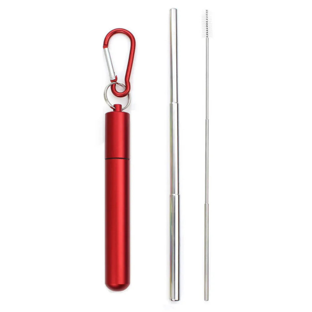 Portable Reusable Telescopic Stainless Steel Metal Straw With Cleaning Brush and Travel Case