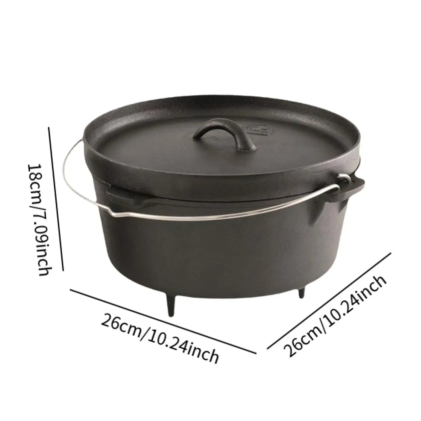 Camp Dutch Oven Cast Iron Pre Seasoned with Lid Deep Pot for Campfire