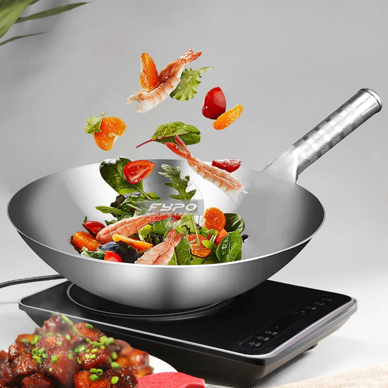 Stainless Steel Wok 1.8mm Thick High Quality Chinese Handmade Wok Traditional Non Stick