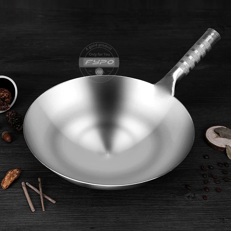 Stainless Steel Wok 1.8mm Thick High Quality Chinese Handmade Wok Traditional Non Stick