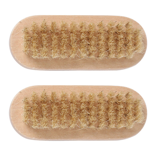 2 Pcs Hand & Nail Boar Bristle Brush -Natural Wooden Handle Double Sided Firm