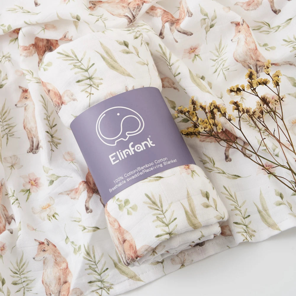 Elinfant Bamboo Cotton Muslin Swaddle Blankets 120 x 110cm