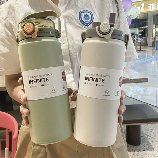 1L/1.2L Extra Large Capacity Thermos Bottle with Straw Stainless Steel
