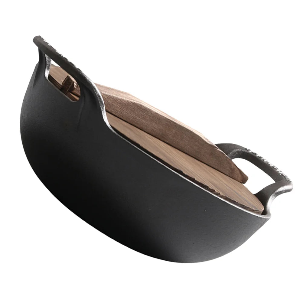 Cast Iron Oven Pot Non-Stick Wok Skillet Lid Handles 7.86 Inch Round Cooking Pan