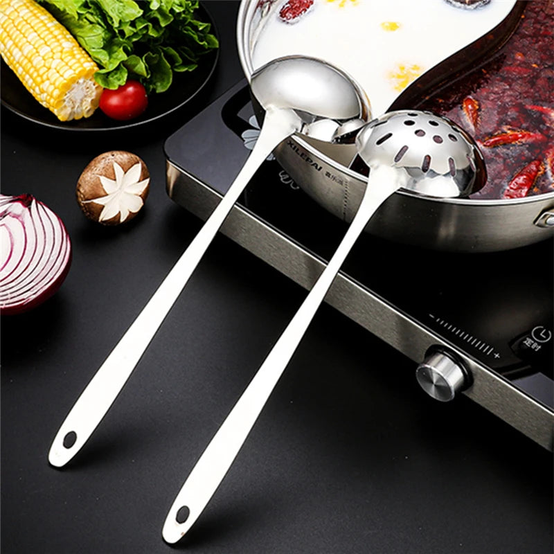 Long Handle Stainless Steel Spoon & Colander Kitchen Utensils