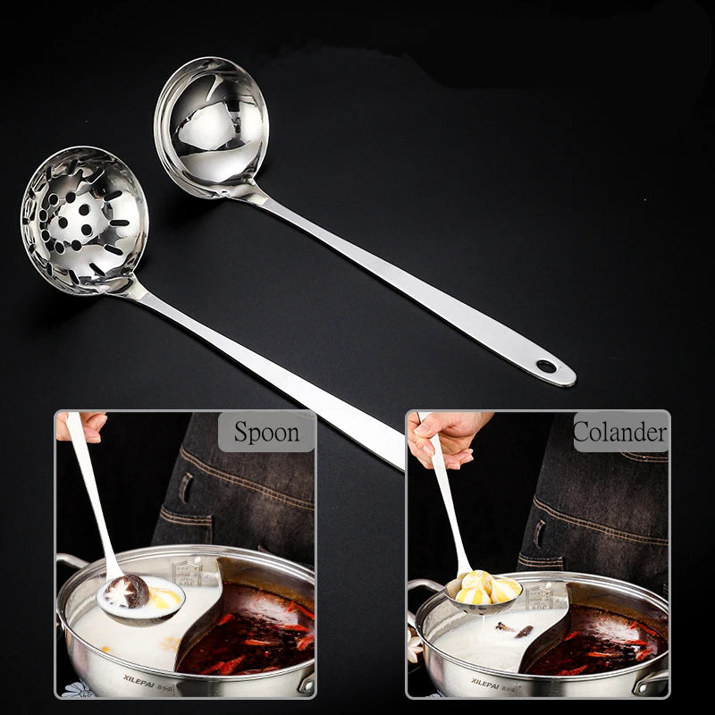 Long Handle Stainless Steel Spoon & Colander Kitchen Utensils