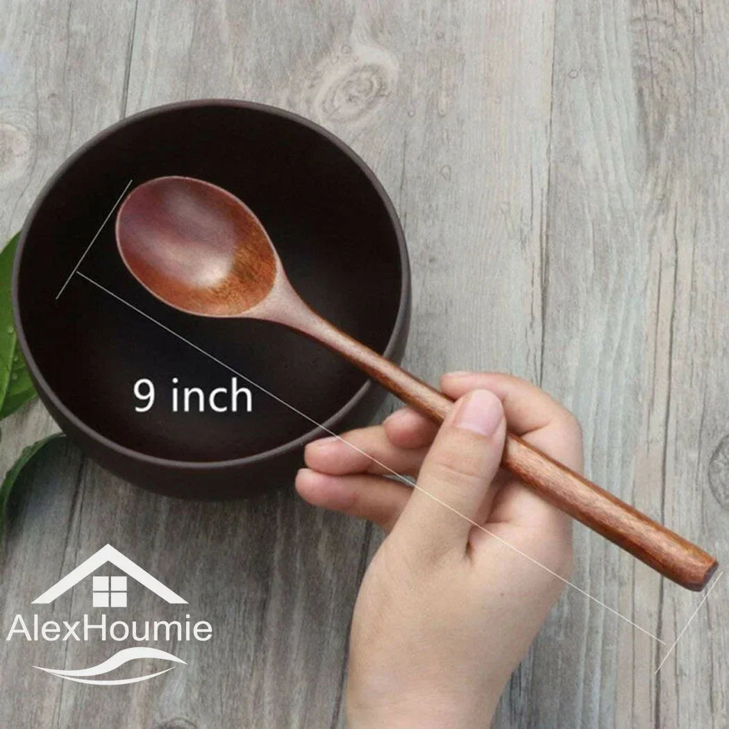 6 Piece Wooden Spoon Bamboo Kitchen Korean Style 9 '' Inch Natural Wood Soup Tableware