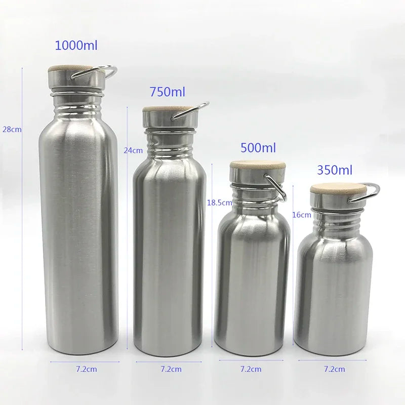 Stainless Steel Water Bottle with Bamboo handle variant 1000ml/750ml/500ml/350ml