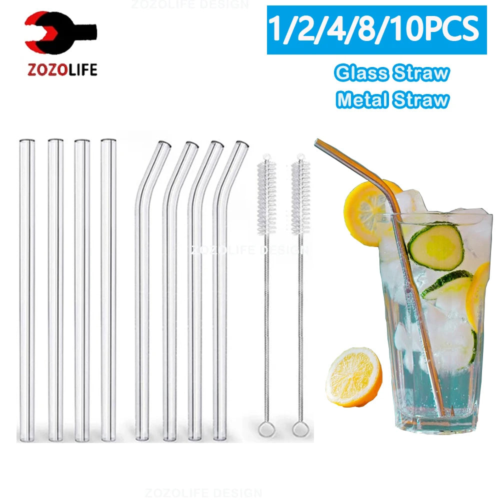 Multipack Glass and Metal Straws with Brushes Eco Friendly Reusable