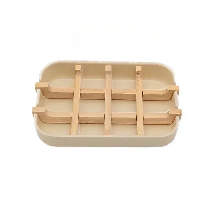 Soap Dish with Handcrafted Wooden Holder & Tray for Bathroom Storage