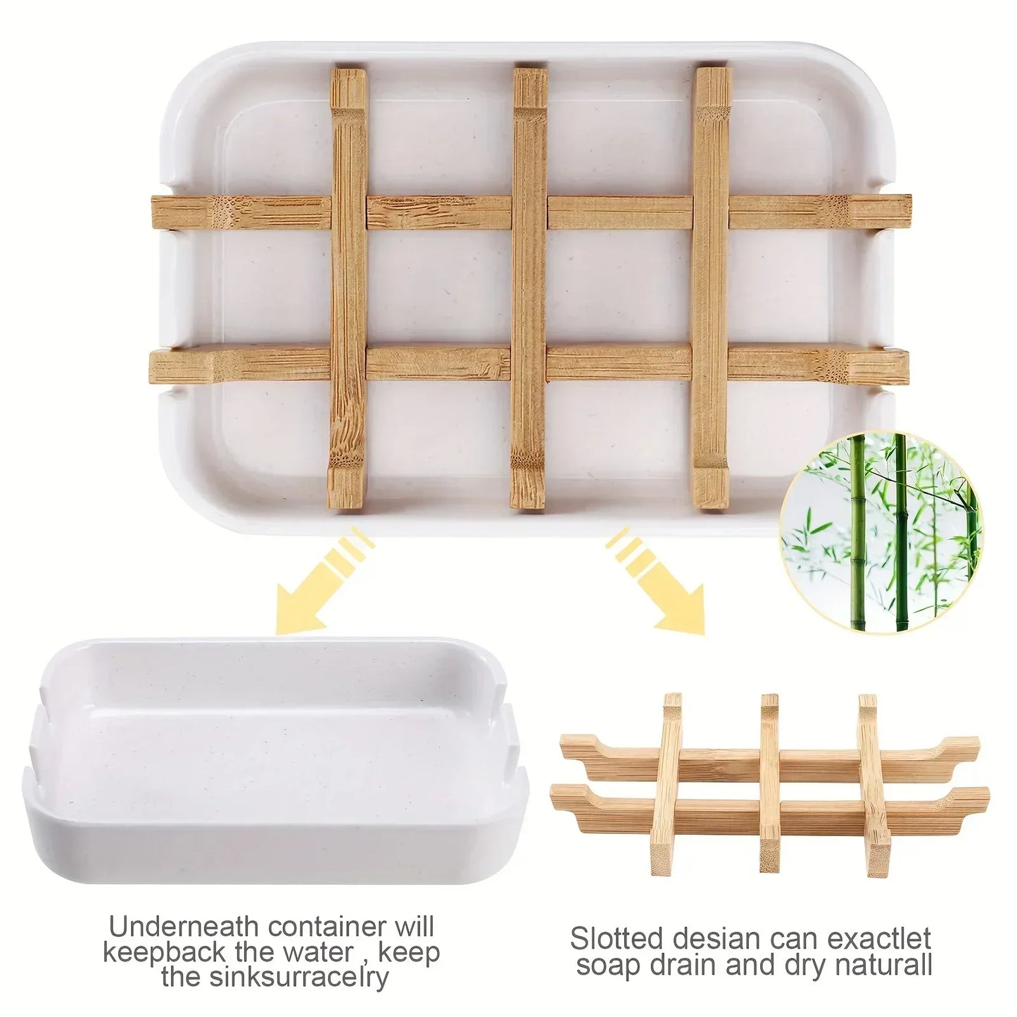 Soap Dish with Handcrafted Wooden Holder & Tray for Bathroom Storage