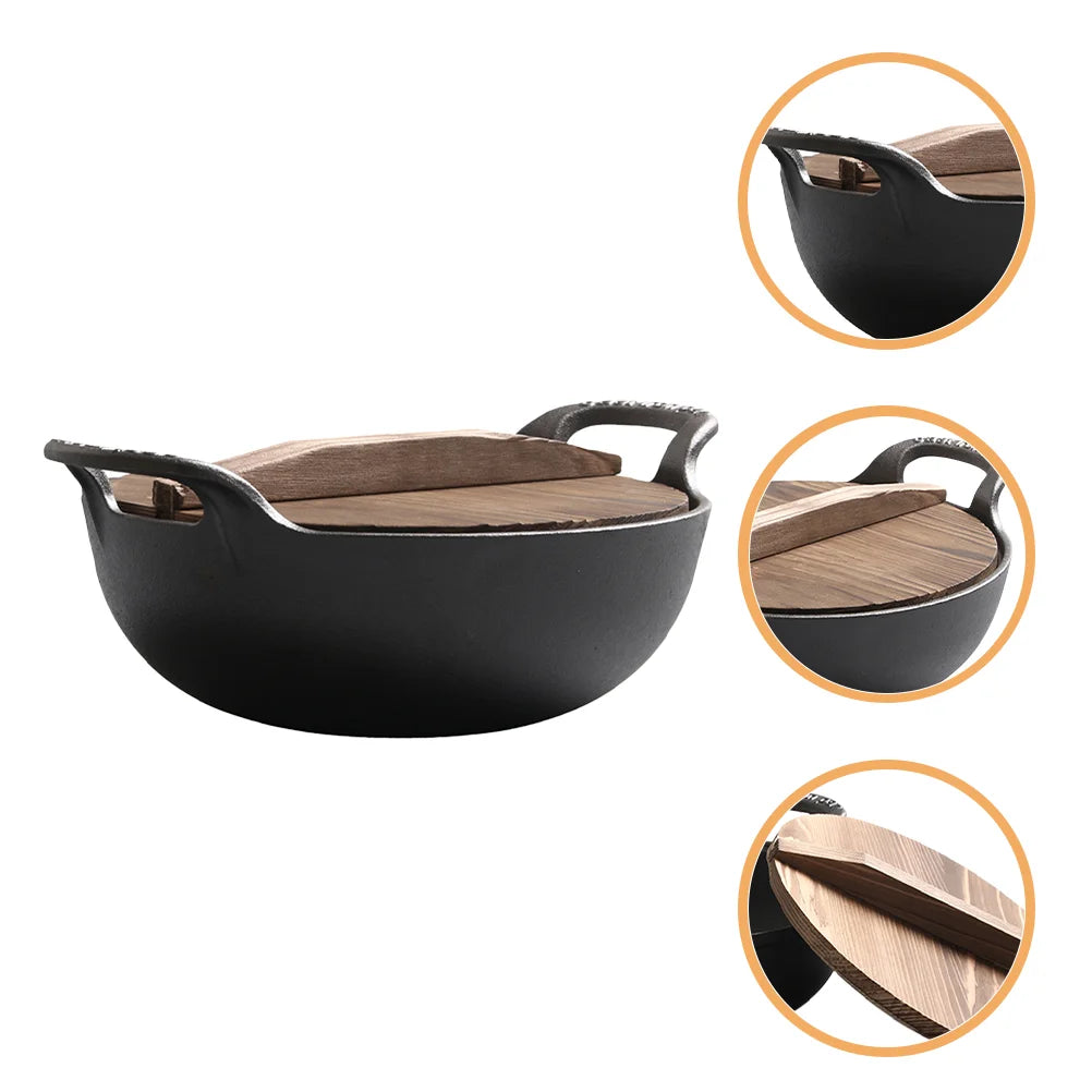 Cast Iron Oven Pot Non-Stick Wok Skillet Lid Handles 7.86 Inch Round Cooking Pan