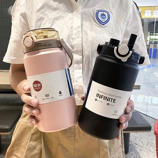 1L/1.2L Thermo Bottle Stainless Steel With Straw Tumbler Cold Hot Drinks