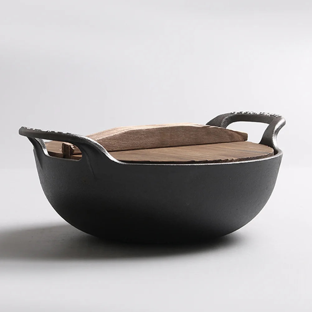 Cast Iron Oven Pot Non-Stick Wok Skillet Lid Handles 7.86 Inch Round Cooking Pan