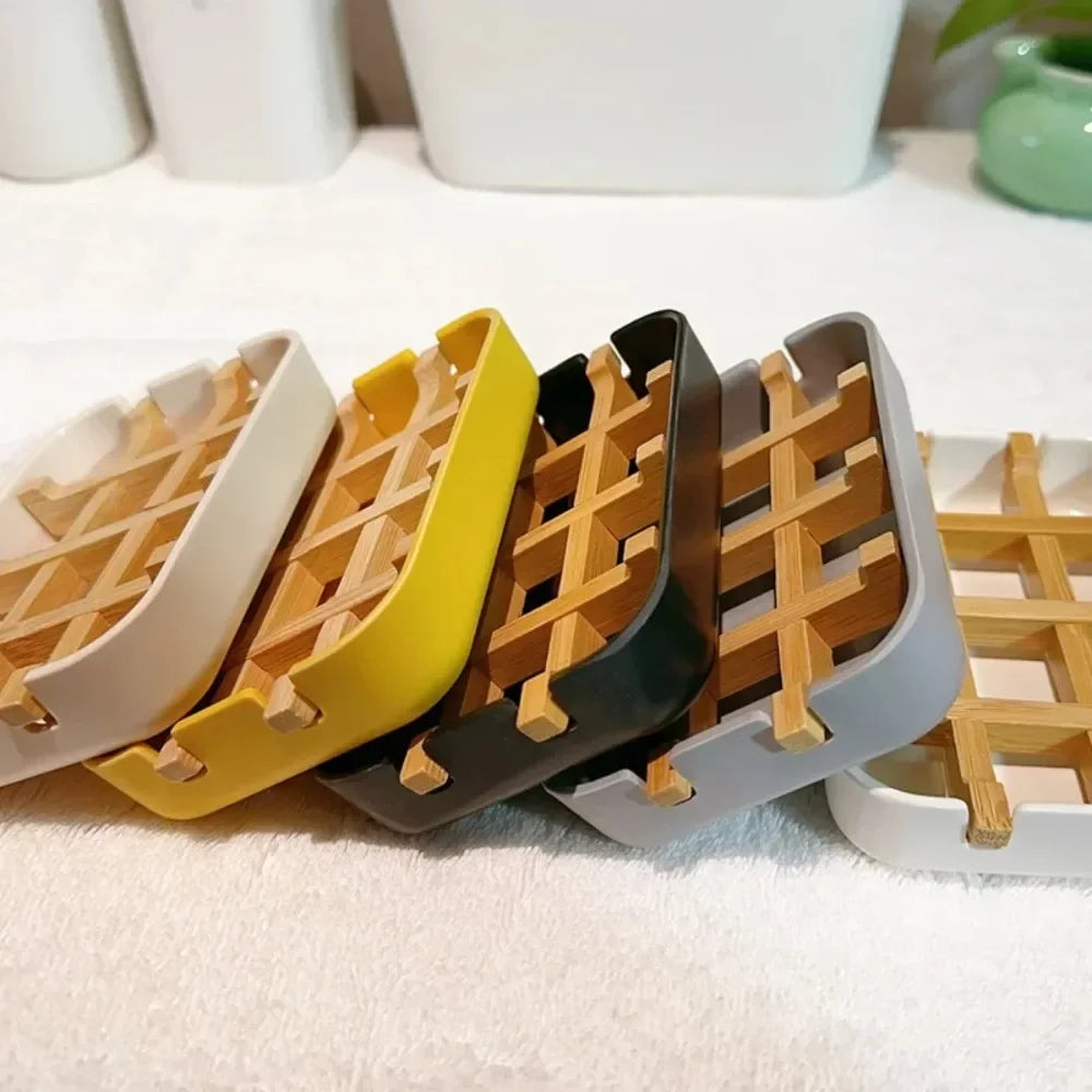 Soap Dish with Handcrafted Wooden Holder & Tray for Bathroom Storage
