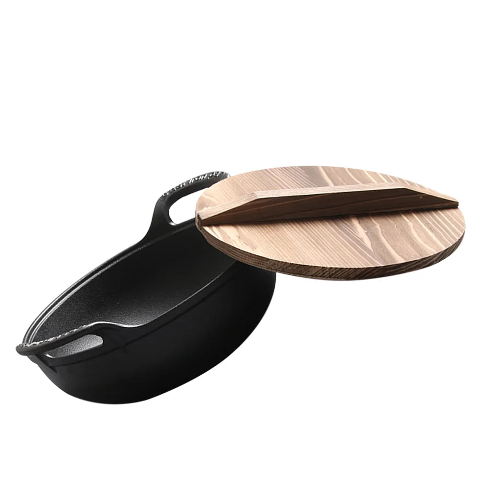 Cast Iron Oven Pot Non-Stick Wok Skillet Lid Handles 7.86 Inch Round Cooking Pan