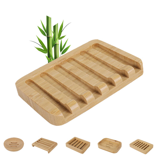 Natural Bamboo Soap Dish with Non Slip Silicone Base