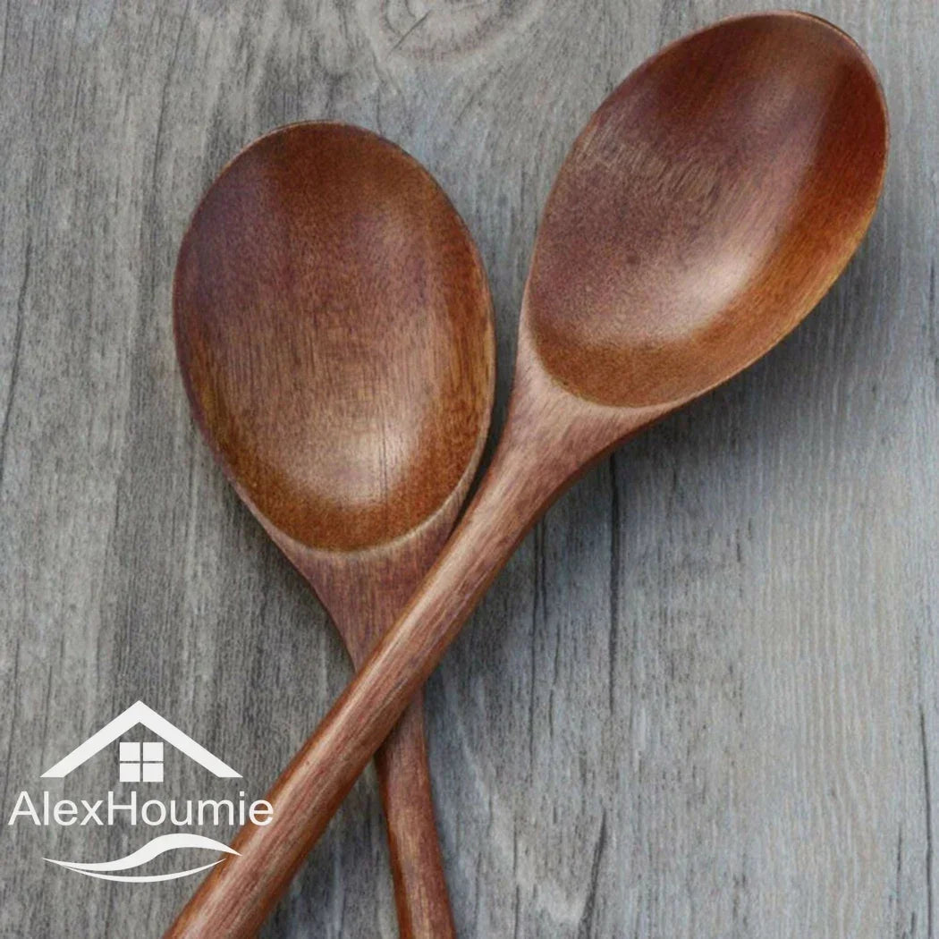 6 Piece Wooden Spoon Bamboo Kitchen Korean Style 9 '' Inch Natural Wood Soup Tableware