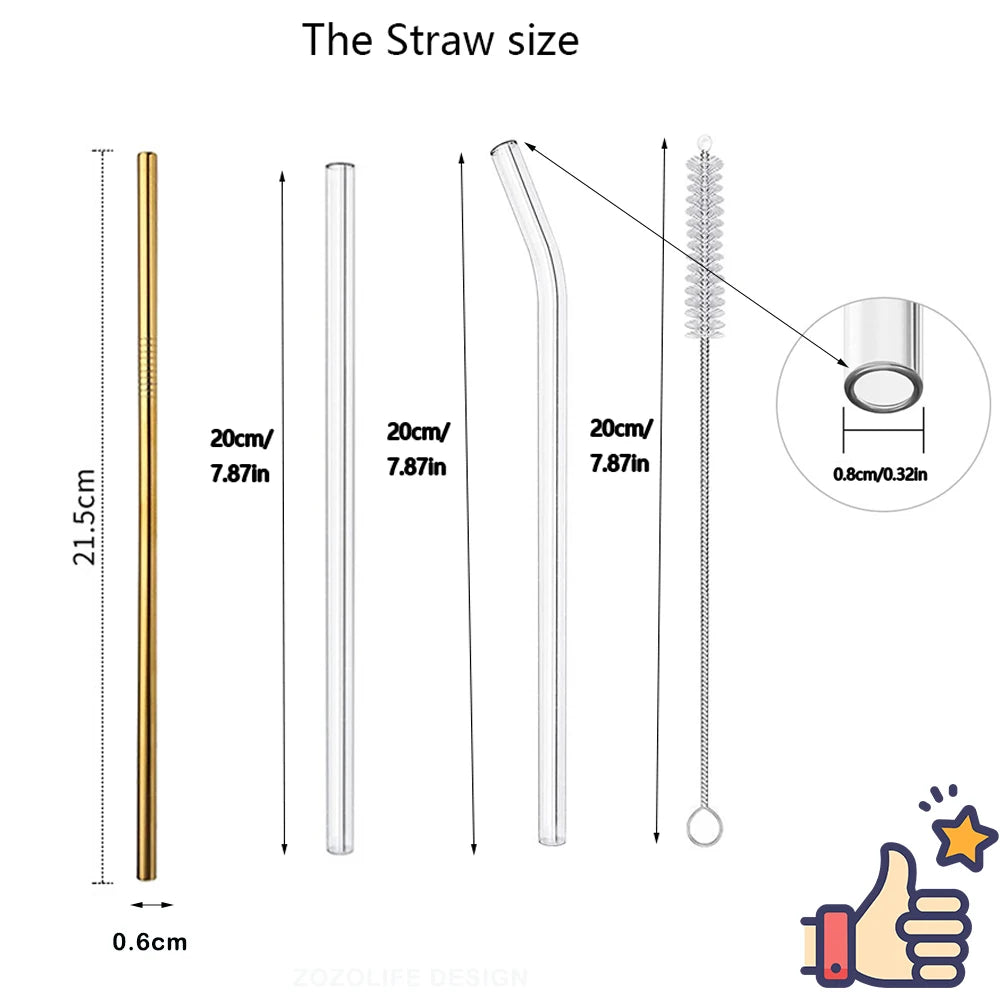 Multipack Glass and Metal Straws with Brushes Eco Friendly Reusable