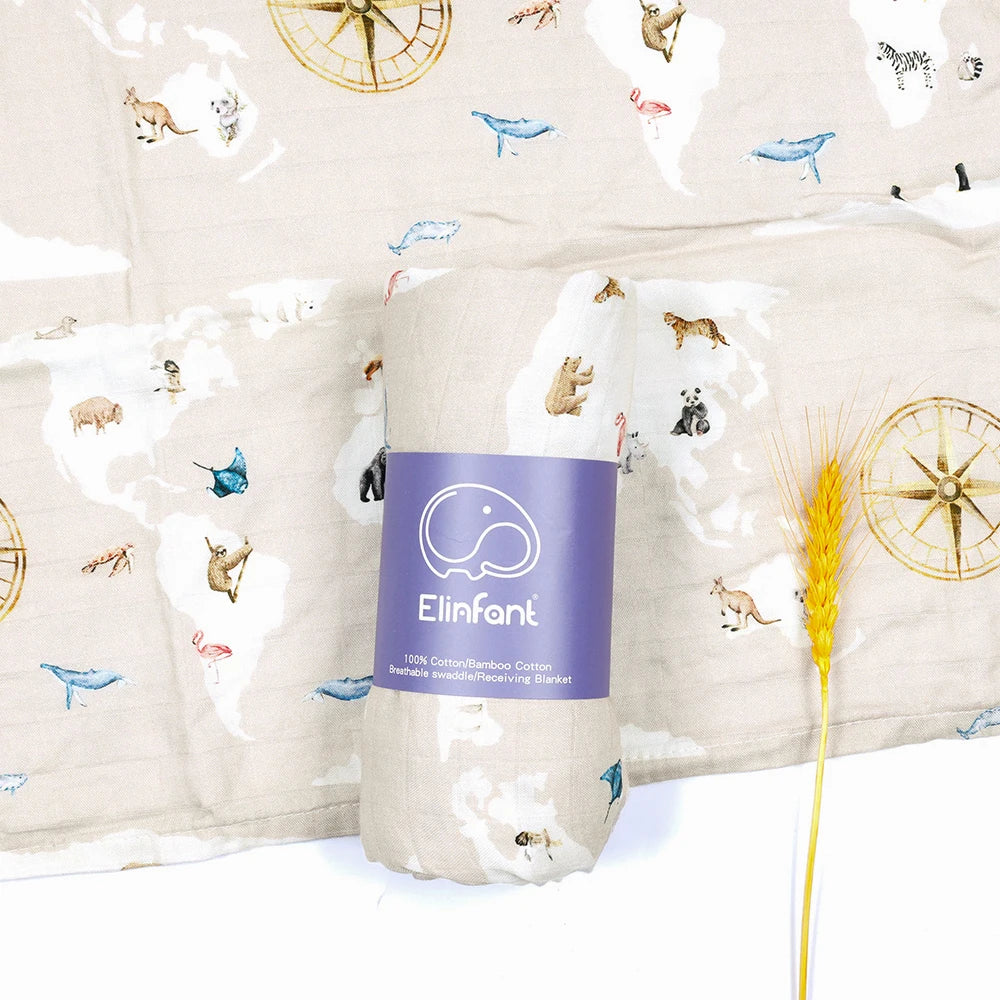 Elinfant Bamboo Cotton Muslin Swaddle Blankets 120 x 110cm