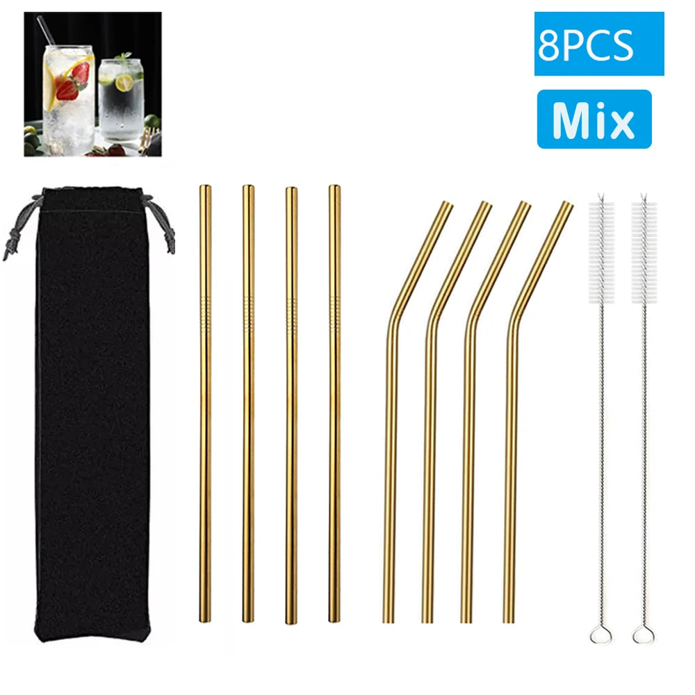 Multipack Glass and Metal Straws with Brushes Eco Friendly Reusable