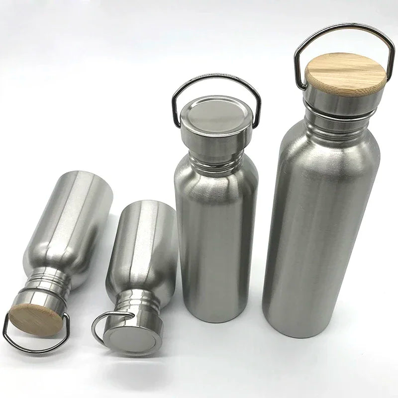 Stainless Steel Water Bottle with Bamboo handle variant 1000ml/750ml/500ml/350ml