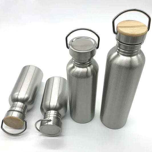 Stainless Steel Water Bottle with Bamboo handle variant 1000ml/750ml/500ml/350ml