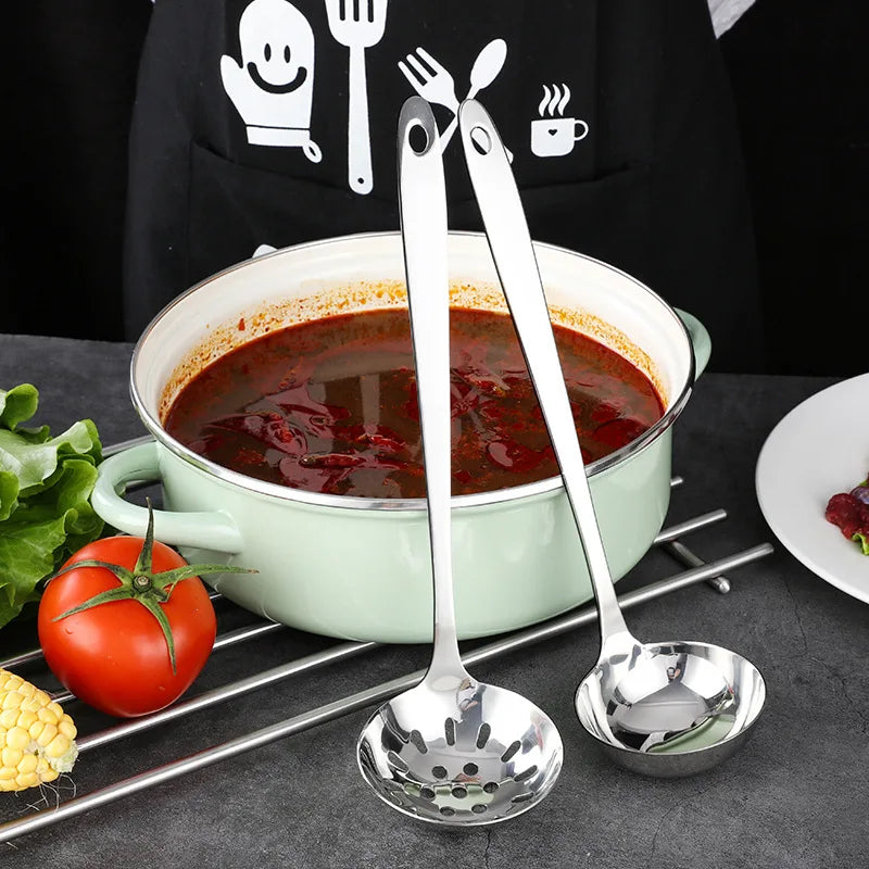 Long Handle Stainless Steel Spoon & Colander Kitchen Utensils
