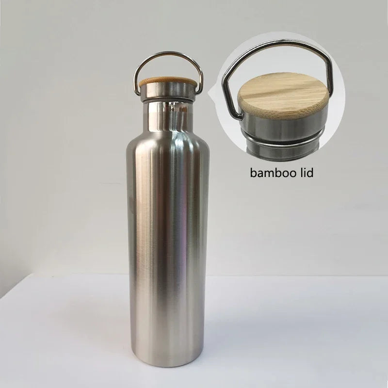 Stainless Steel Water Bottle with Bamboo handle variant 1000ml/750ml/500ml/350ml