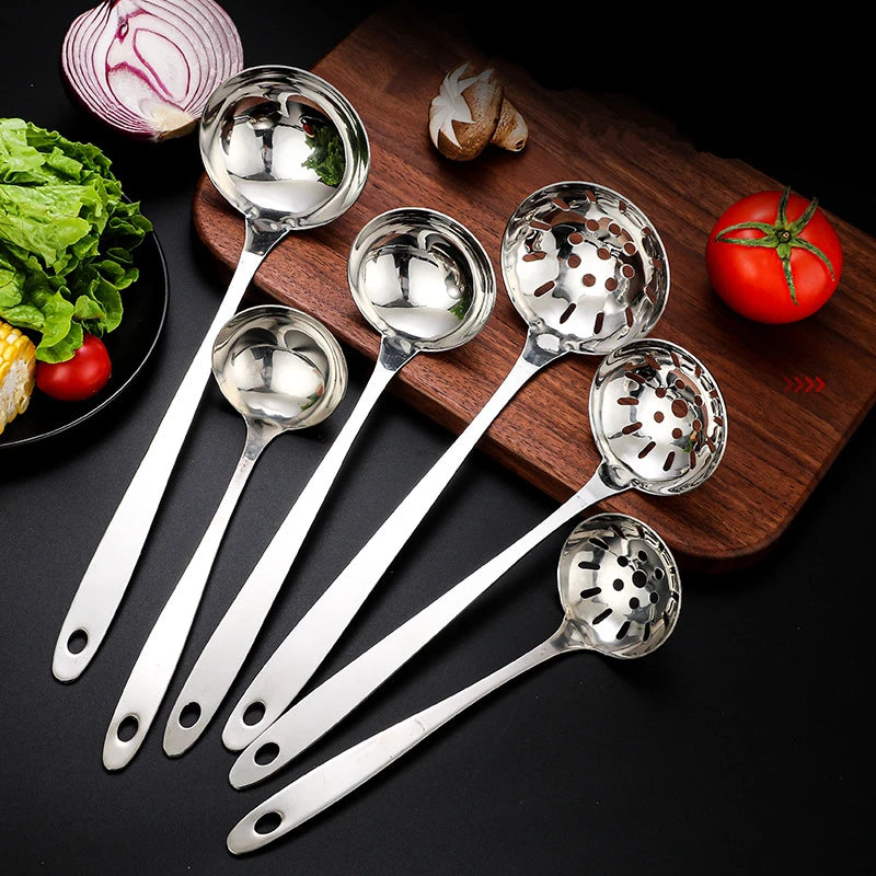 Long Handle Stainless Steel Spoon & Colander Kitchen Utensils