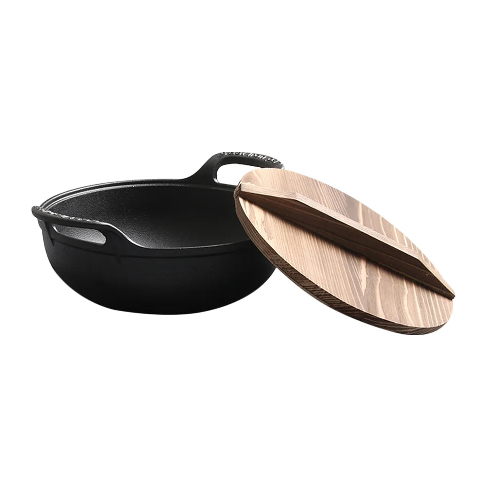 Cast Iron Oven Pot Non-Stick Wok Skillet Lid Handles 7.86 Inch Round Cooking Pan