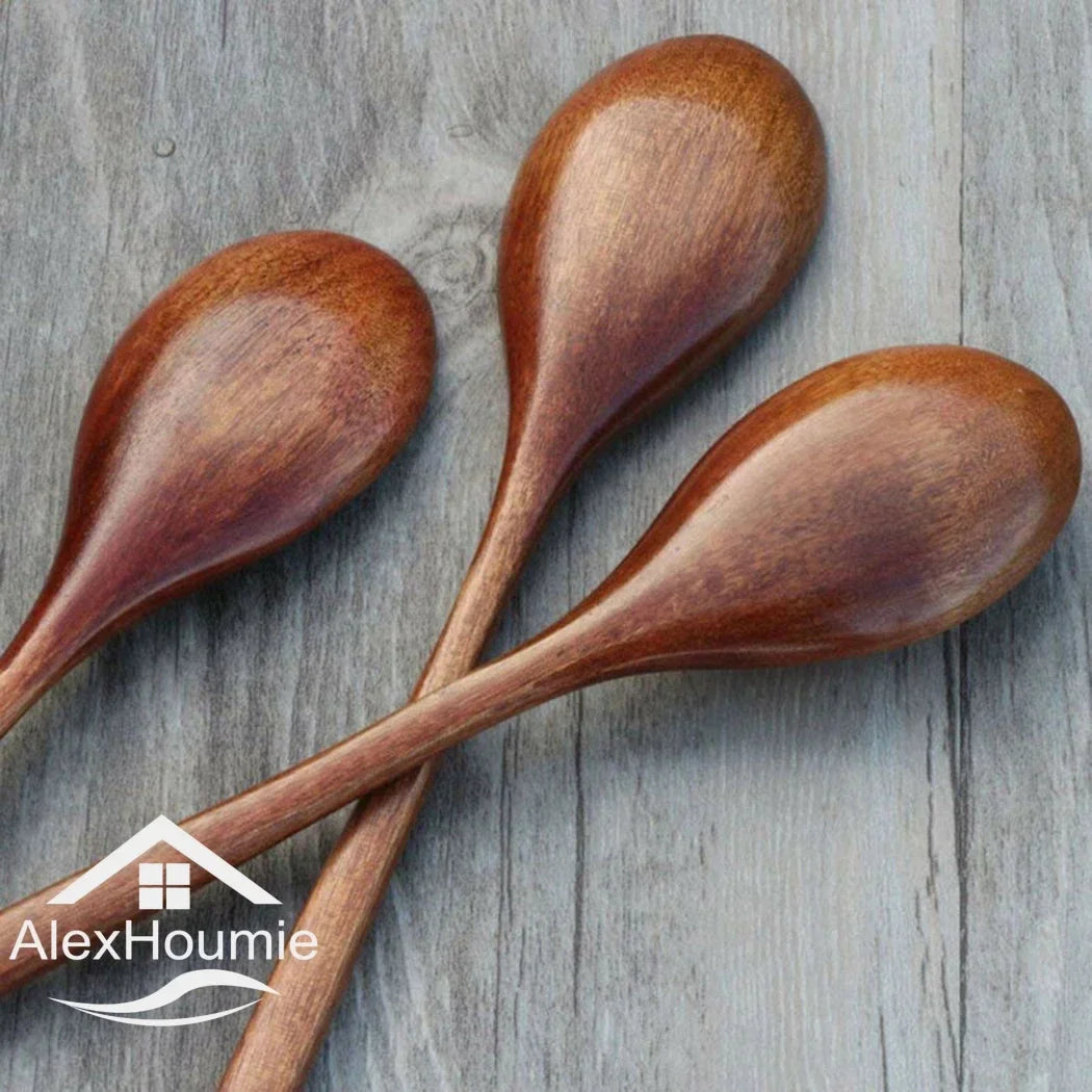 6 Piece Wooden Spoon Bamboo Kitchen Korean Style 9 '' Inch Natural Wood Soup Tableware