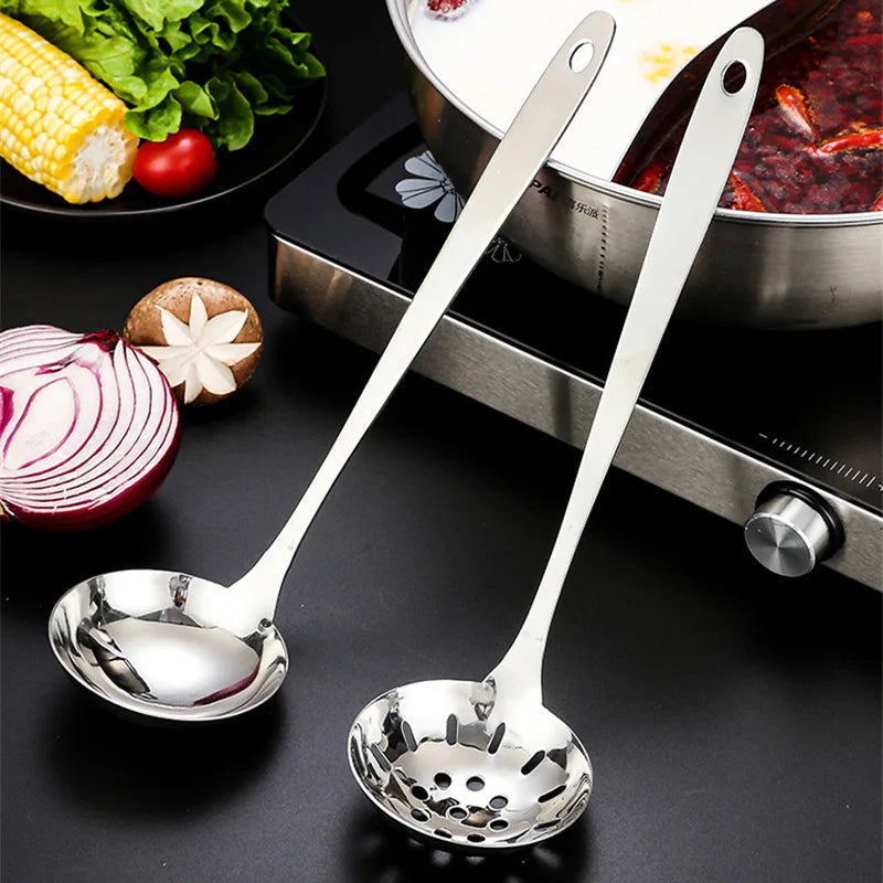 Long Handle Stainless Steel Spoon & Colander Kitchen Utensils